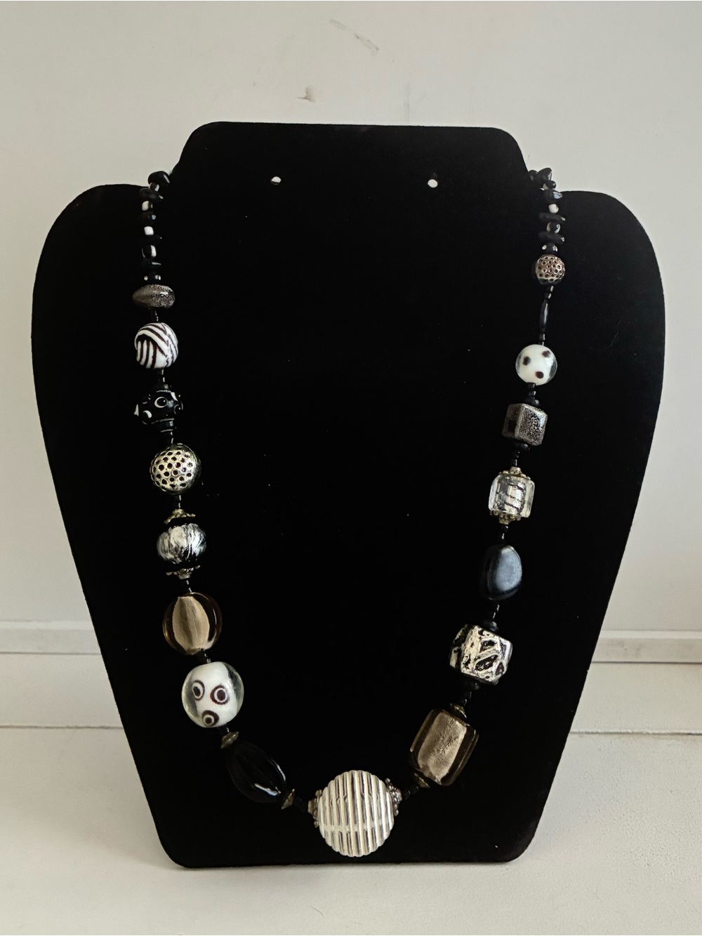 Black & White Mixed Bead Statement Necklace
